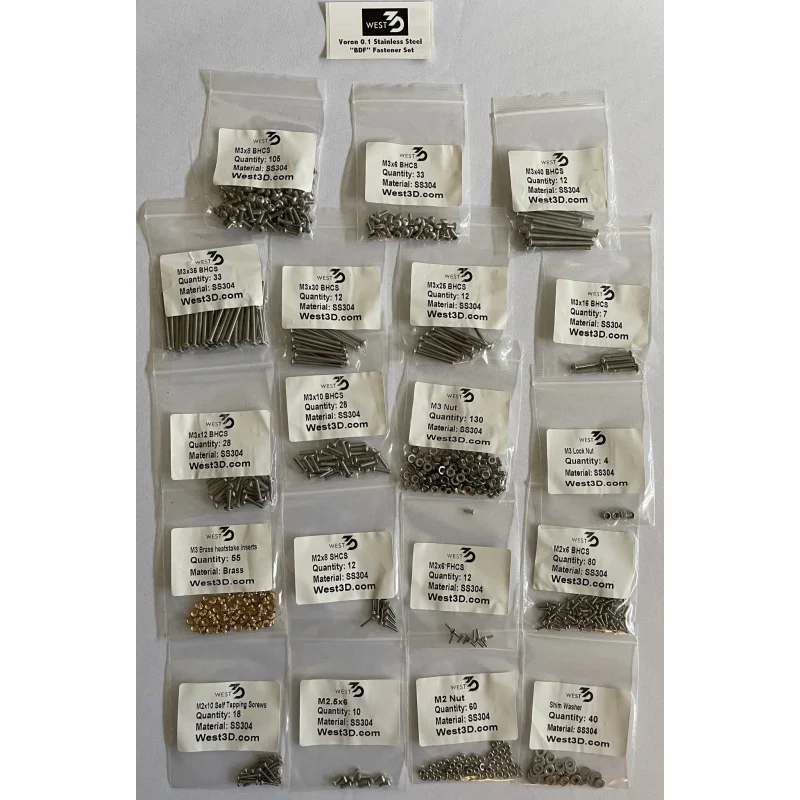 West3D Stainless Steel Fastener Kit for Voron v0.2 (BDF) Stainless (Silver)