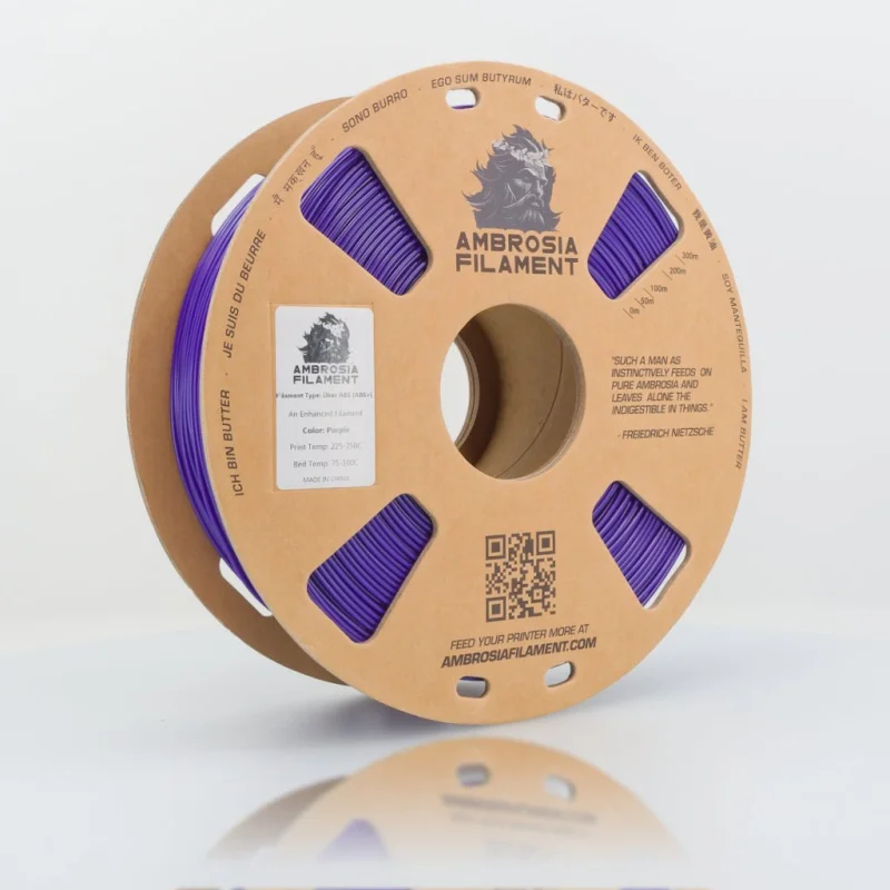 AMBROSIA Uber ABS Filament of the Gods – 1KG Bambu AMS Friendly Cardboard Spools Premium 3D Printing Filament ABS+ Black