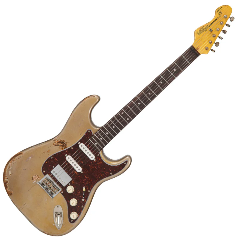 Vintage V6 ProShop Custom-Build Electric Guitar ~ Distressed Shoreline Gold (Contact: randtmusic.co.uk)