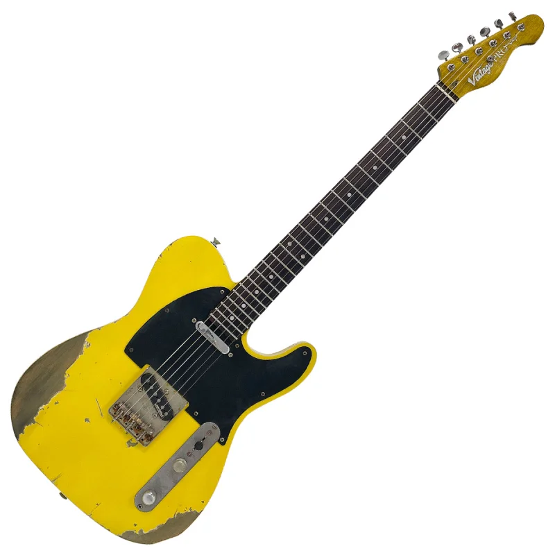 Vintage V52 ProShop Unique Electric Guitar ~ Distressed Canary Yellow