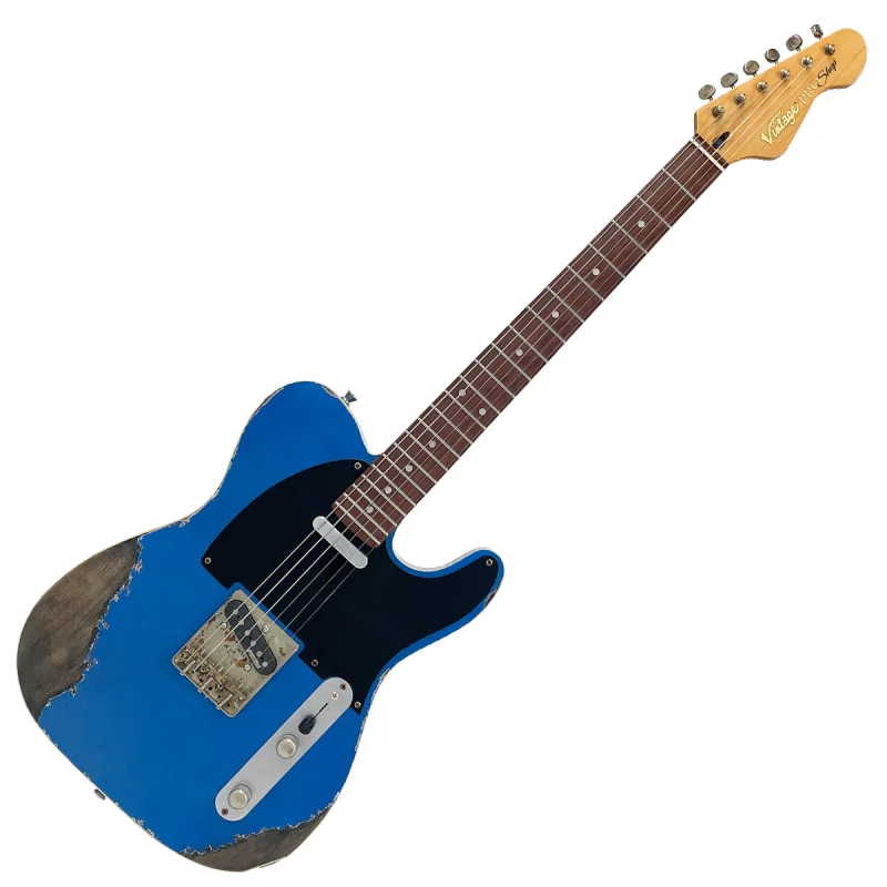 Vintage V52 ProShop Unique Electric Guitar ~ Distressed Metallic Blue