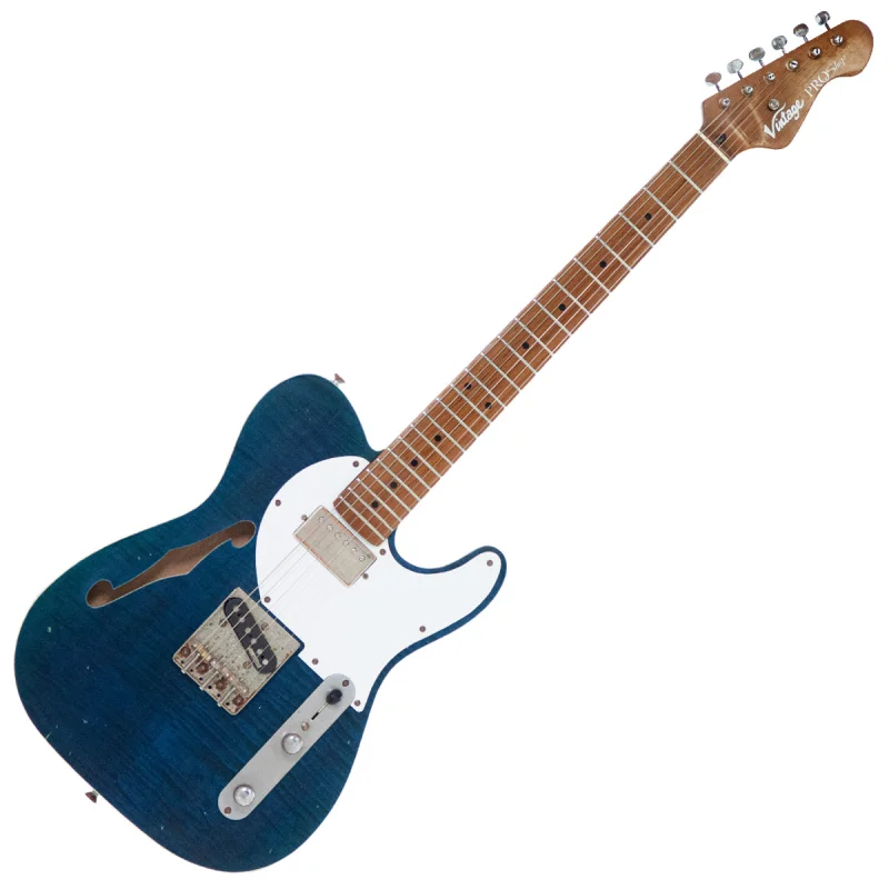 Vintage V72 ProShop Unique Electric Guitar ~ Distressed Trans Blue