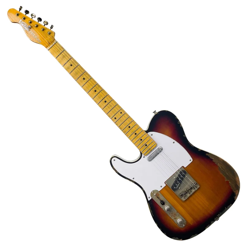 Vintage LV59 ProShop Unique Electric Guitar ~ Left Hand Heavy Distressed Sunburst