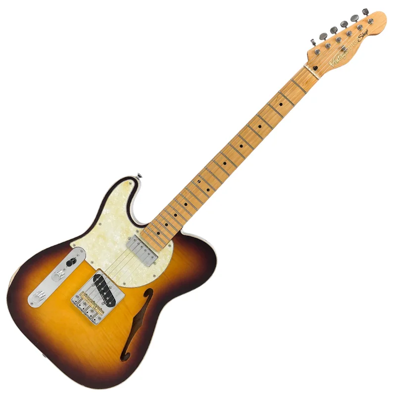 Vintage LV72 ProShop Unique Electric Guitar ~ Distressed Tobacco Sunburst Reversed Body