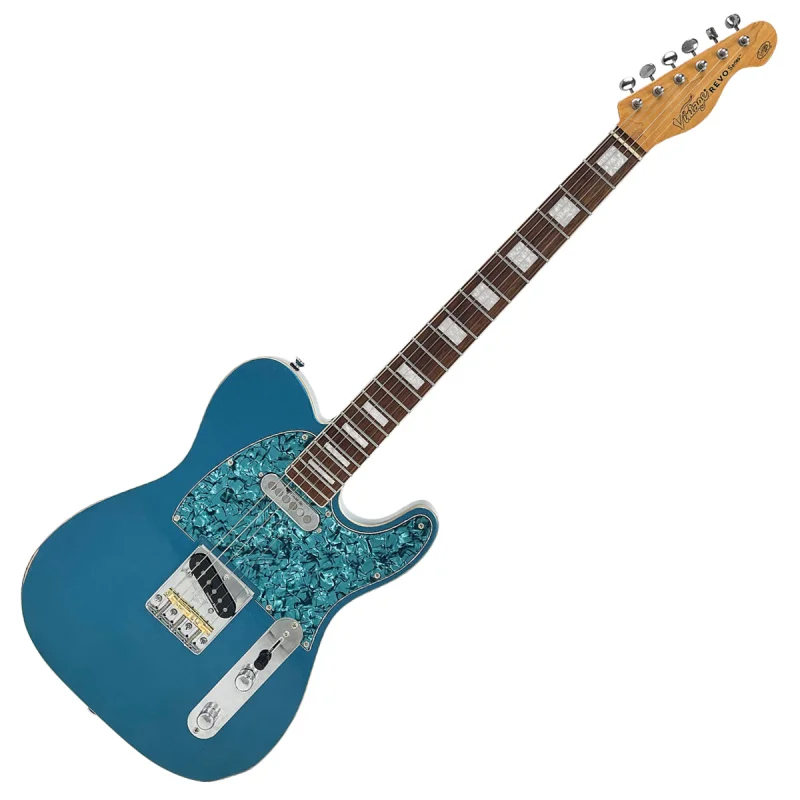 Vintage REVO ProShop Unique Electric Guitar ~ Light Distressed Metallic Blue & Pearl