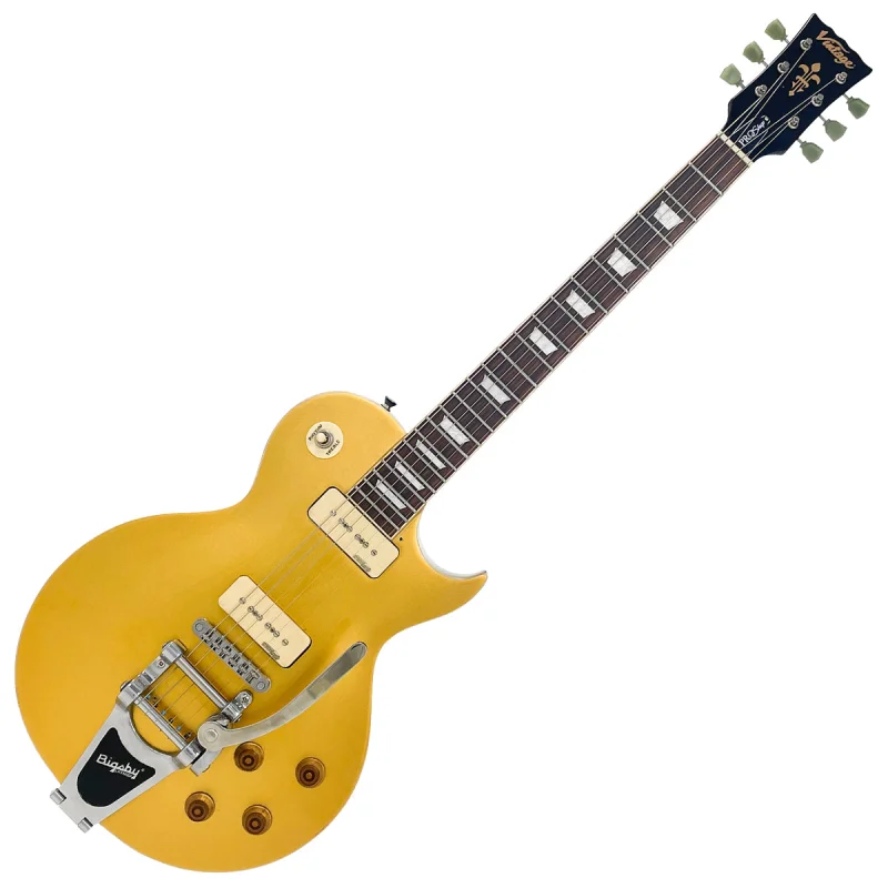 Vintage V100 ProShop Unique Electric Guitar ~ Bigsby Gold Top