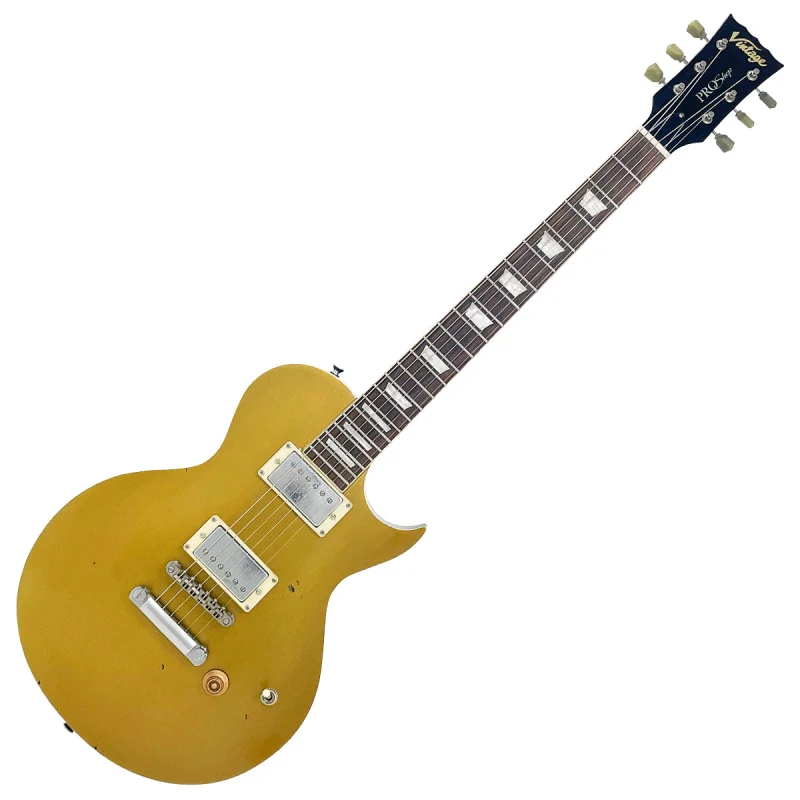 Vintage V100 ProShop Unique Electric Guitar ~ Cracked Gold Top