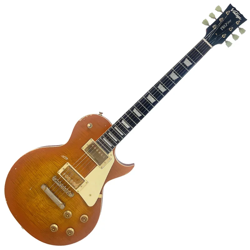 Vintage V100 ProShop Unique Electric Guitar ~ Distressed Faded Honeyburst