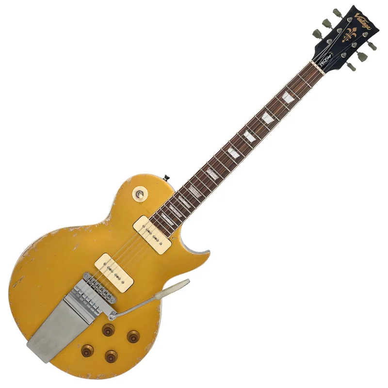 Vintage V100 ProShop Unique Electric Guitar ~ Distressed Gold Top