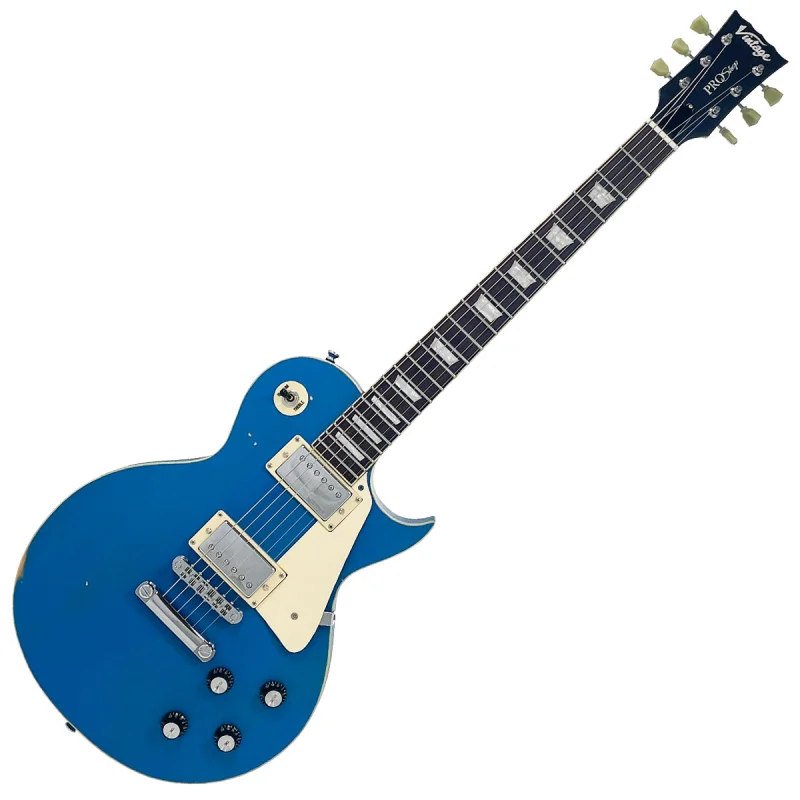 Vintage V100 ProShop Unique Electric Guitar ~ Light Distressed Azure
