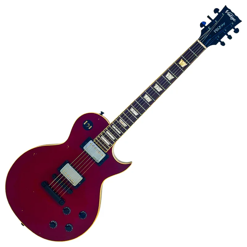 Vintage V100 ProShop Unique Electric Guitar ~ Light Distressed Burgundy
