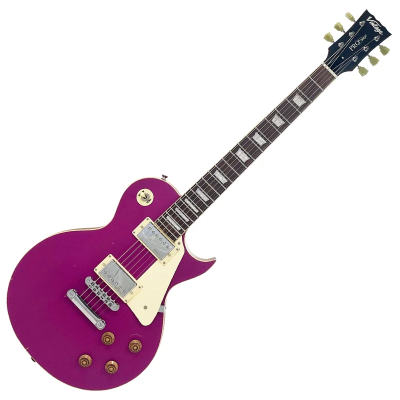 Vintage V100 ProShop Unique Electric Guitar ~ Light Distressed Magenta