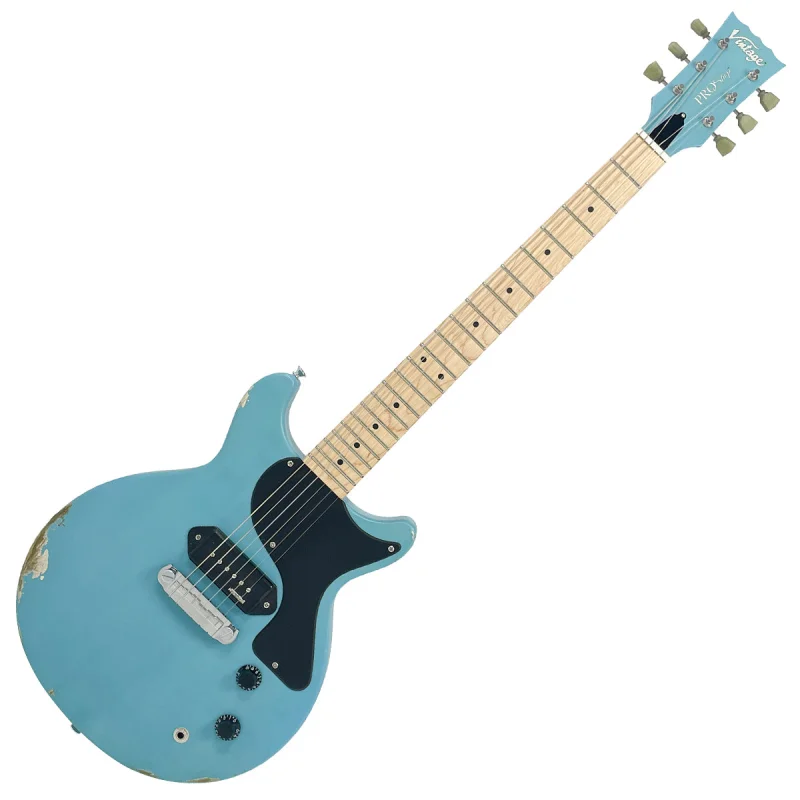 Vintage V130 ProShop Unique Electric Guitar ~ Distressed Baby Blue