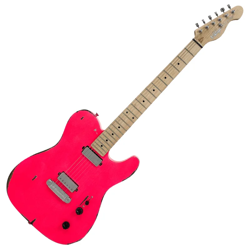 Vintage V52 ProShop Unique Electric Guitar ~ Light Distressed Shocking Pink
