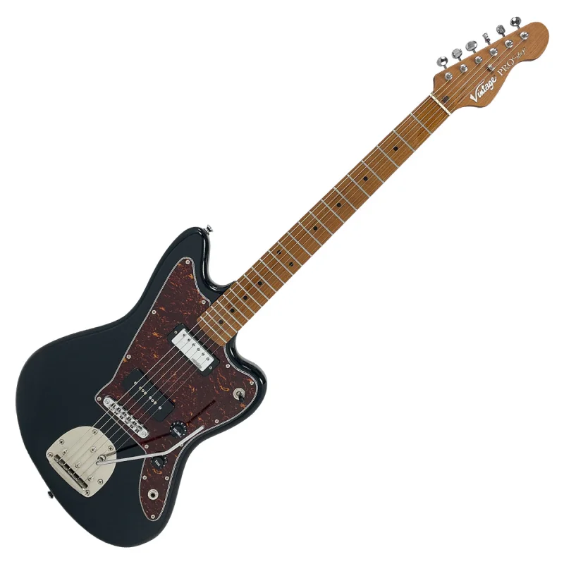 Vintage V65 ProShop Unique Electric Guitar ~ Gloss Black with Roasted Maple Neck