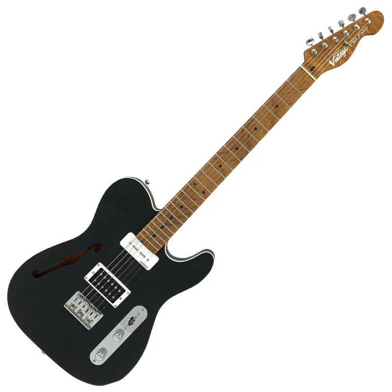 Vintage V72 ProShop Unique Electric Guitar ~ Washed Black with Roasted Maple Neck