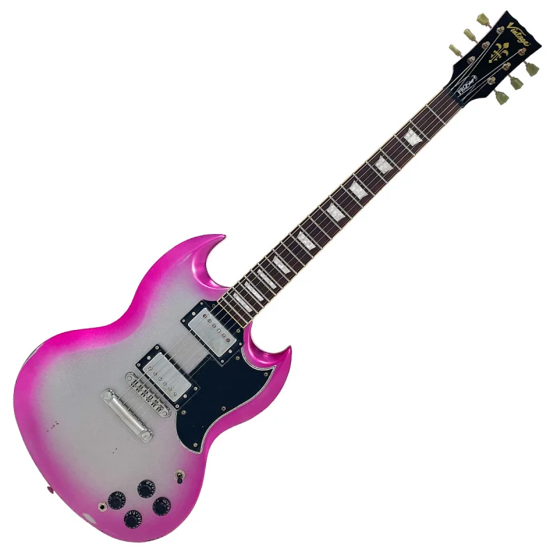 Vintage VS6 ProShop Unique Electric Guitar ~ Distressed Pink to Silver Burst