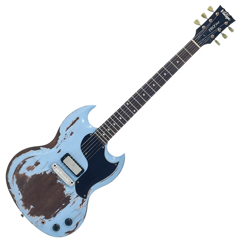 Vintage VS6 ProShop Unique Electric Guitar ~ Heavy Distressed Lake Placid