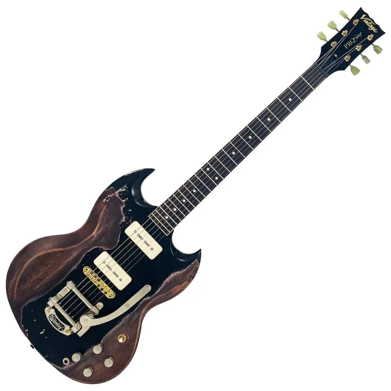 Vintage VS6 ProShop Unique ~ Heavy Distressed Black with Bigsby