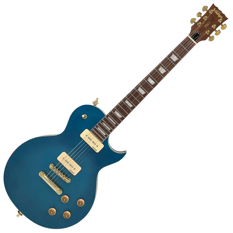 Vintage V100 ProShop Unique Electric Guitar ~ Distressed Blue Sparkle